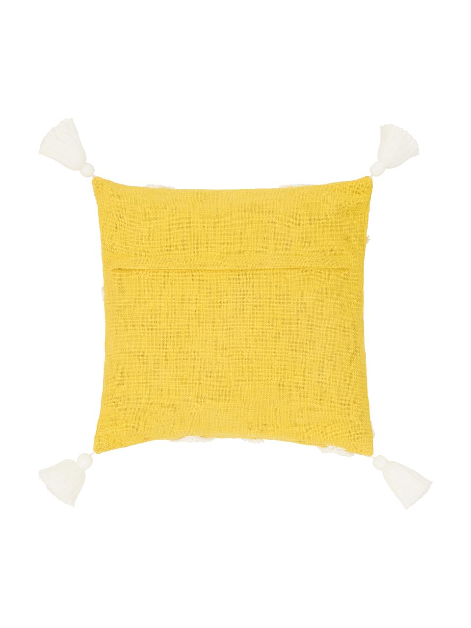 Kissenhülle Tikki mit getufteter Verzierung, 100% Baumwolle, Gelb, Weiß, B 40 x L 40 cm