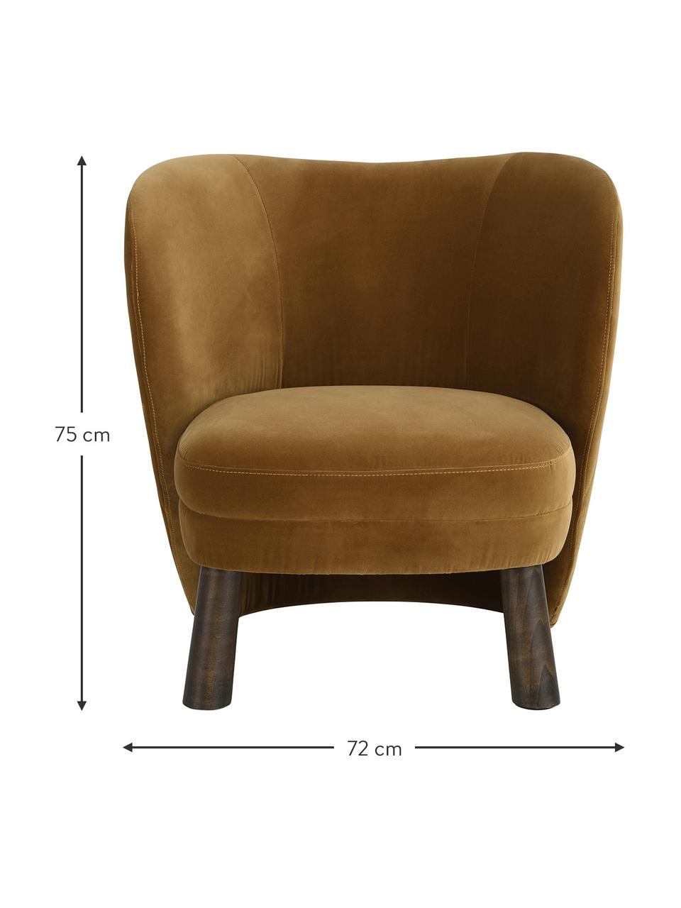 Fluwelen fauteuil Tress in bruin, Bekleding: 89 % katoen, 11 % polyest, Frame: multiplex, Poten: grenenhout, FSC-gecertifi, Fluweel bruin, B 72 x D 75 cm