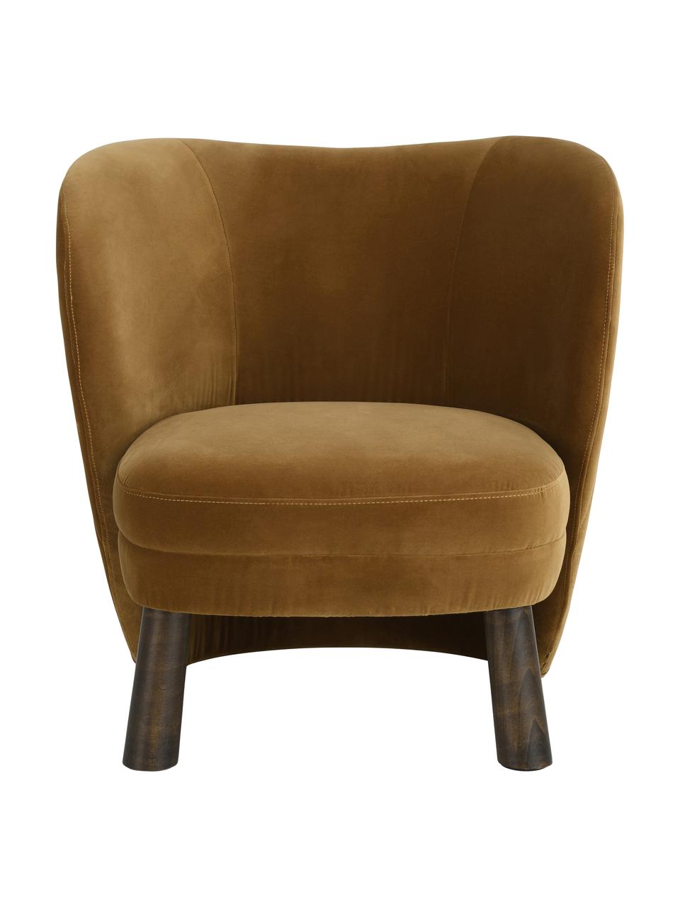 Fluwelen fauteuil Tress in bruin, Bekleding: 89 % katoen, 11 % polyest, Frame: multiplex, Poten: grenenhout, FSC-gecertifi, Fluweel bruin, B 72 x D 75 cm