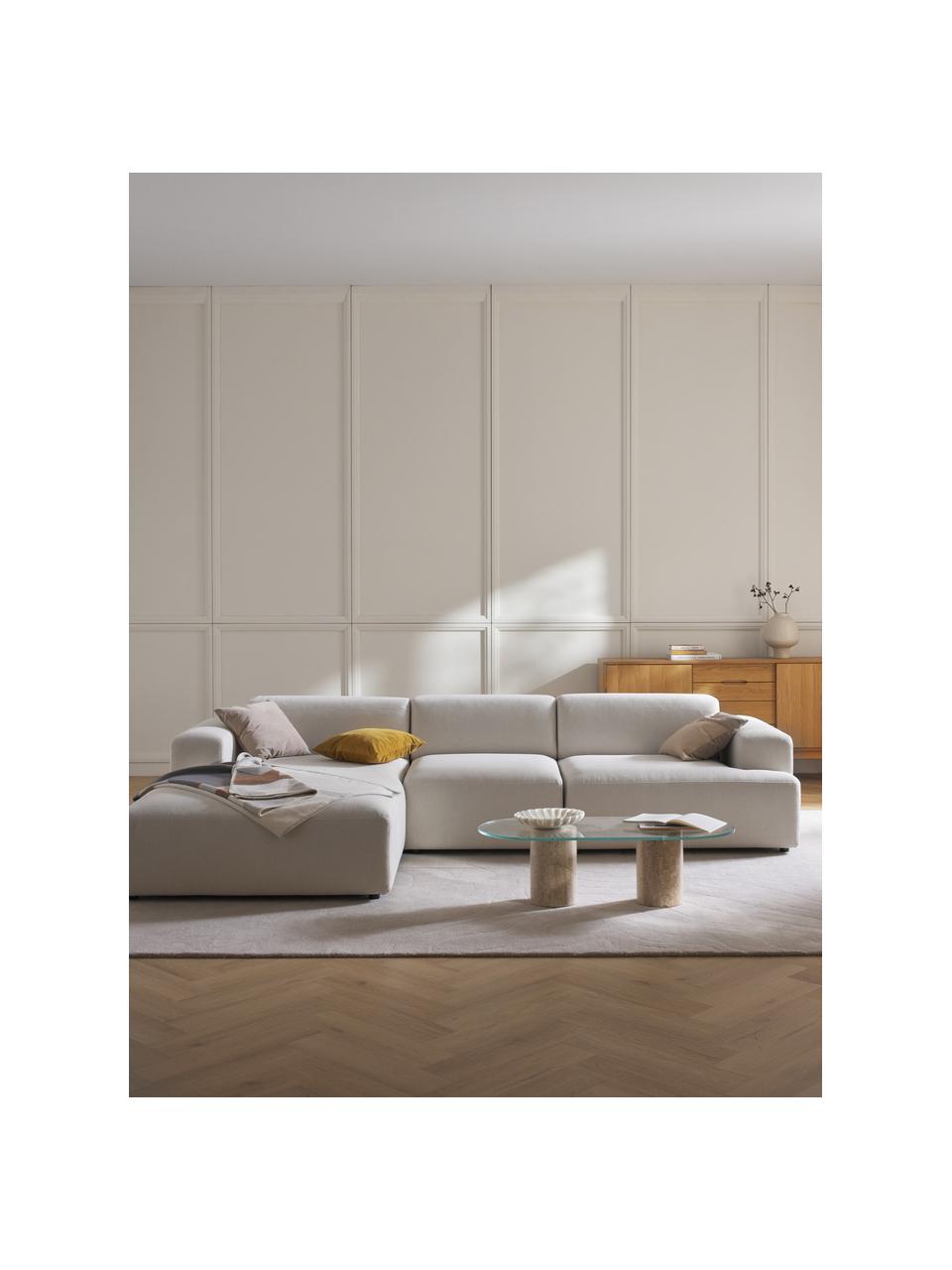 Canapé d'angle 4 places Melva, Tissu blanc cassé, larg. 319 x prof. 195 cm, dossier à droite