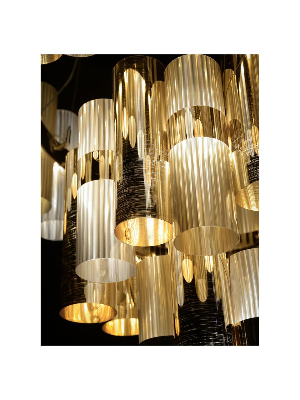 Dimmbare LED-Pendelleuchte La Lollo aus Kunststoff, Lampenschirm: Lentiflex - Goldflex, Baldachin: Metall, Goldfarben, Ø 48 x H 35 cm