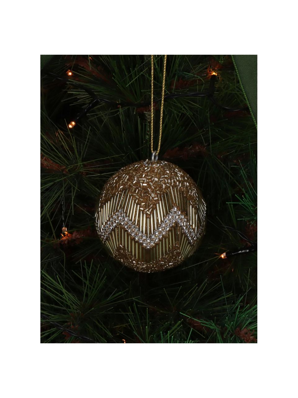Bolas de Navidad Ball, 6 uds., Vidrio, perlas de plástico, Marrón, dorado, Ø 8 cm