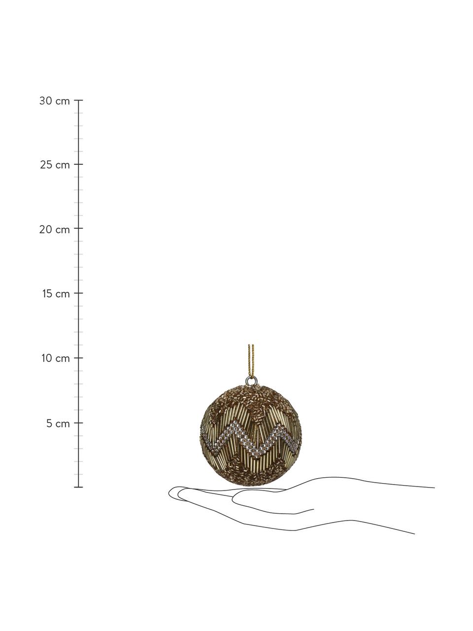 Boules de Noël en perles dorées, 6 pièces, Verre, perles en plastique, Brun, doré, Ø 8 cm