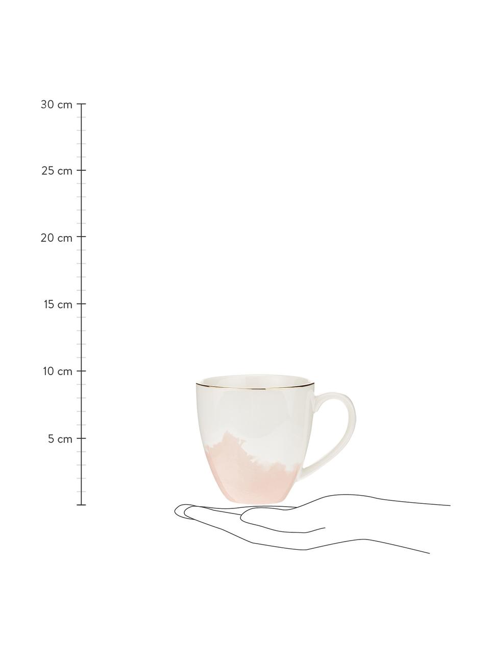 Porzellan Kaffeetasse Rosie mit abstraktem Muster und goldfarbenem Rand, 2 Stück, Porzellan, Weiß,Rosa, Ø 12 x H 9 cm
