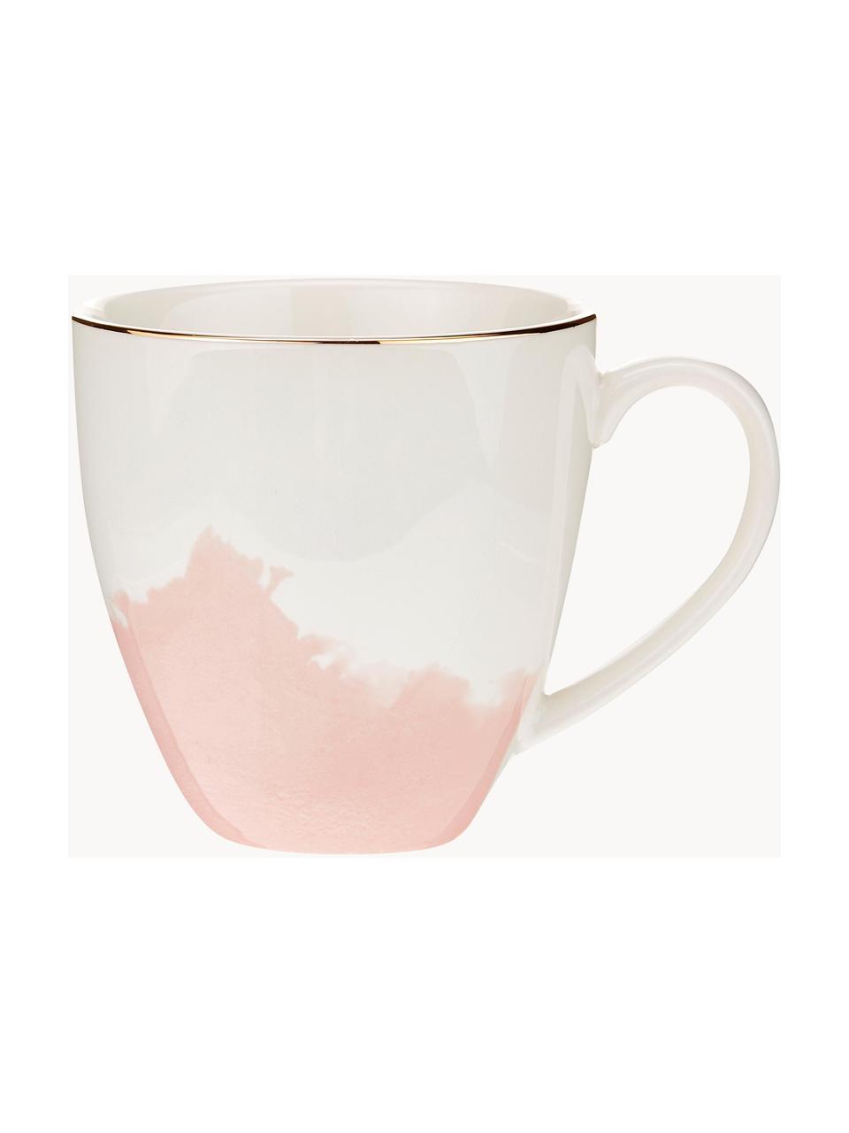 Porzellan Kaffeetasse Rosie mit abstraktem Muster, 2 Stück, Porzellan, Off White, Hellrosa, Ø 12 x H 9 cm, 350 ml