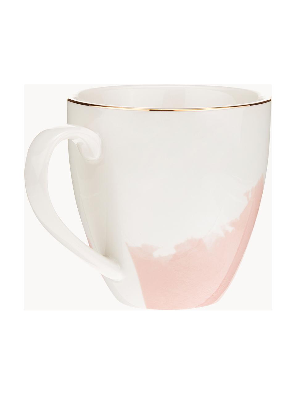 Tasses à café en porcelaine avec bord doré Rosie, 2 pièces, Porcelaine, Blanc, rose, Ø 12 x haut. 9 cm