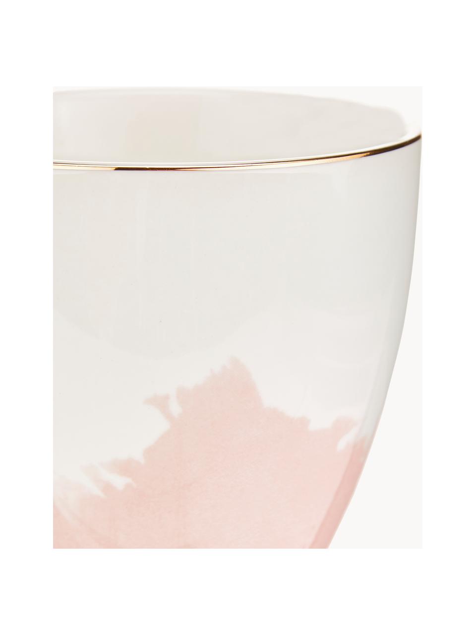 Porcelánový kávový šálek  s abstraktním vzorem a se zlatým okrajem Rosie, 2 ks, Porcelán, Bílá, růžová, Ø 12 cm, V 9 cm