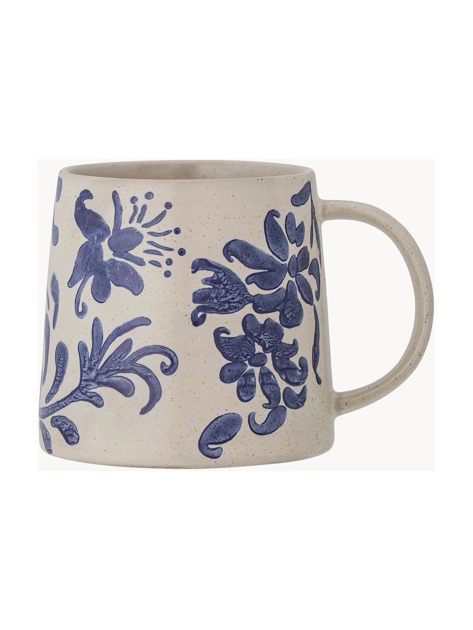 Tasses avec motif floral peint à la main Petunia, 6 pièces, Grès cérame, Beige, tons bleus, Ø 10 x haut. 10 cm, 450 ml