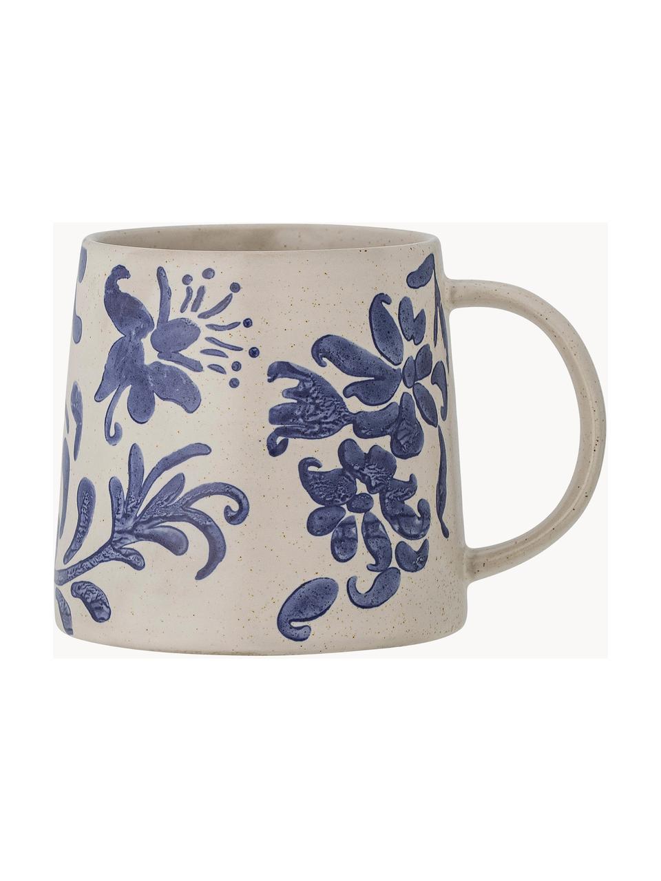 Tazas pintadas artesanalmente Petunia, 6 uds., Gres, Beige, tonos azules, Ø 10 x Al 10 cm, 450 ml