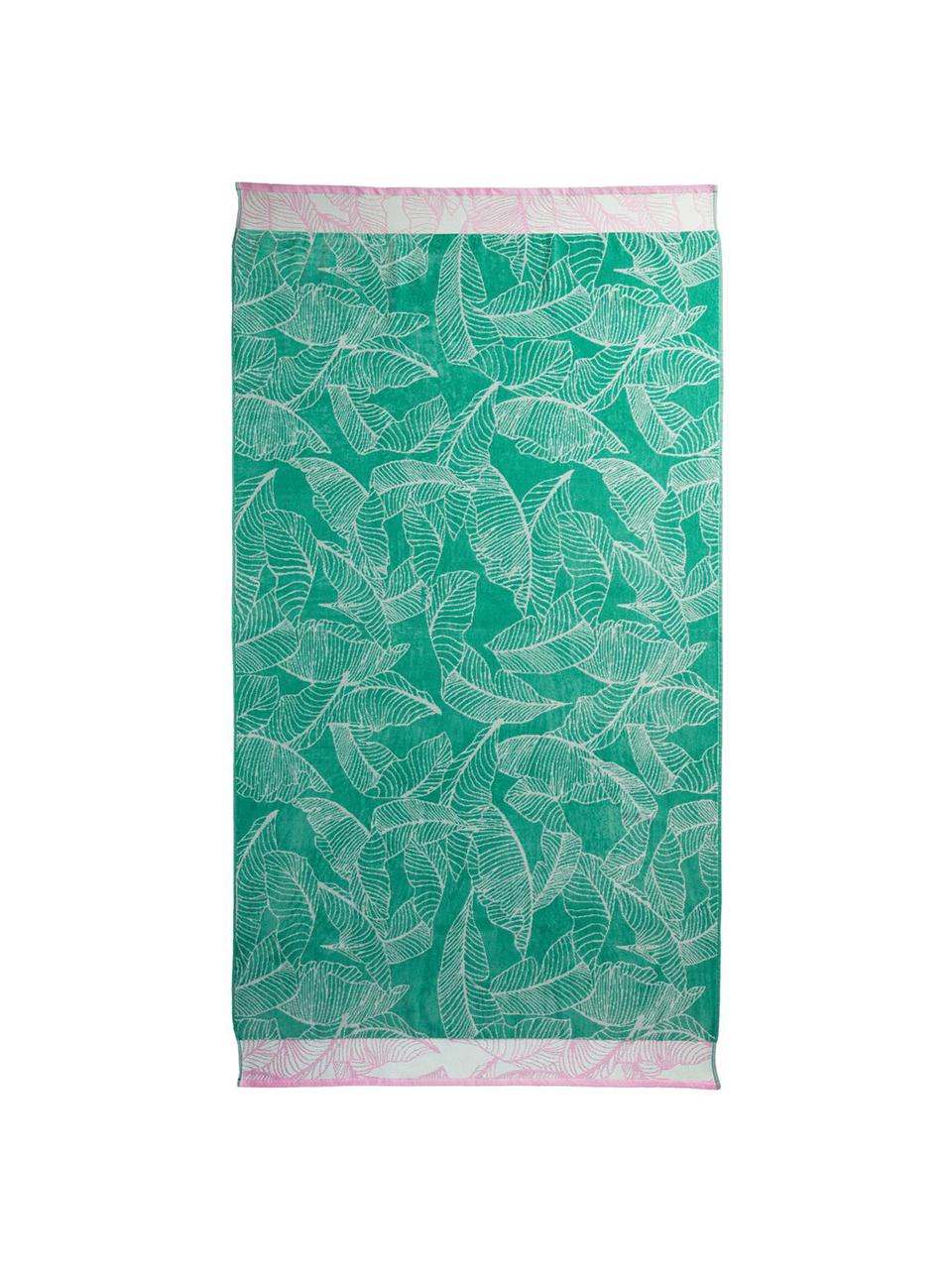 Telo mare con motivo foglie Fresh Mint, 100% cotone, Verde, rosa, bianco, Larg. 100 x Lung. 180 cm