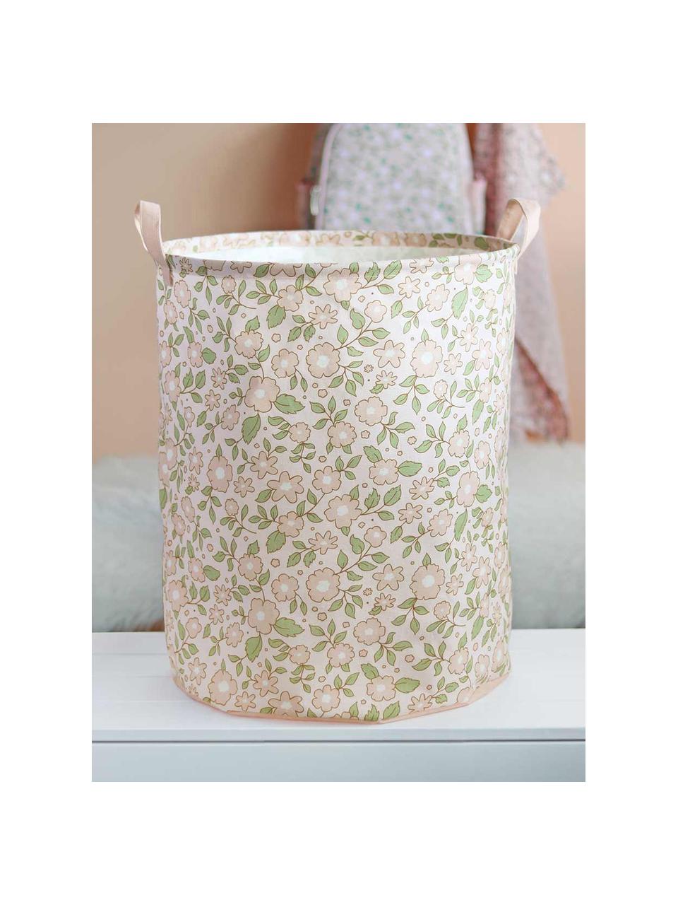 Panier de rangement pour enfants Blossoms, pliable, 70 % coton, 30 % polyester, Pêche, vert sauge, Ø 40 x haut. 50 cm