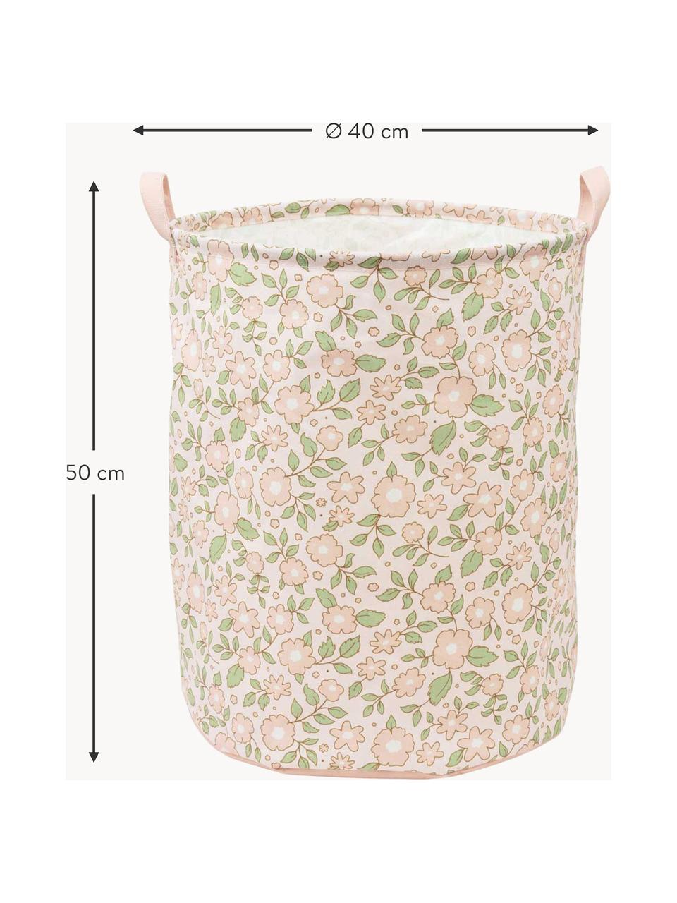 Cesto pieghevole per bambini Blossoms, 70% cotone, 30% poliestere, Peach, verde salvia, Ø 40 x Alt. 50 cm