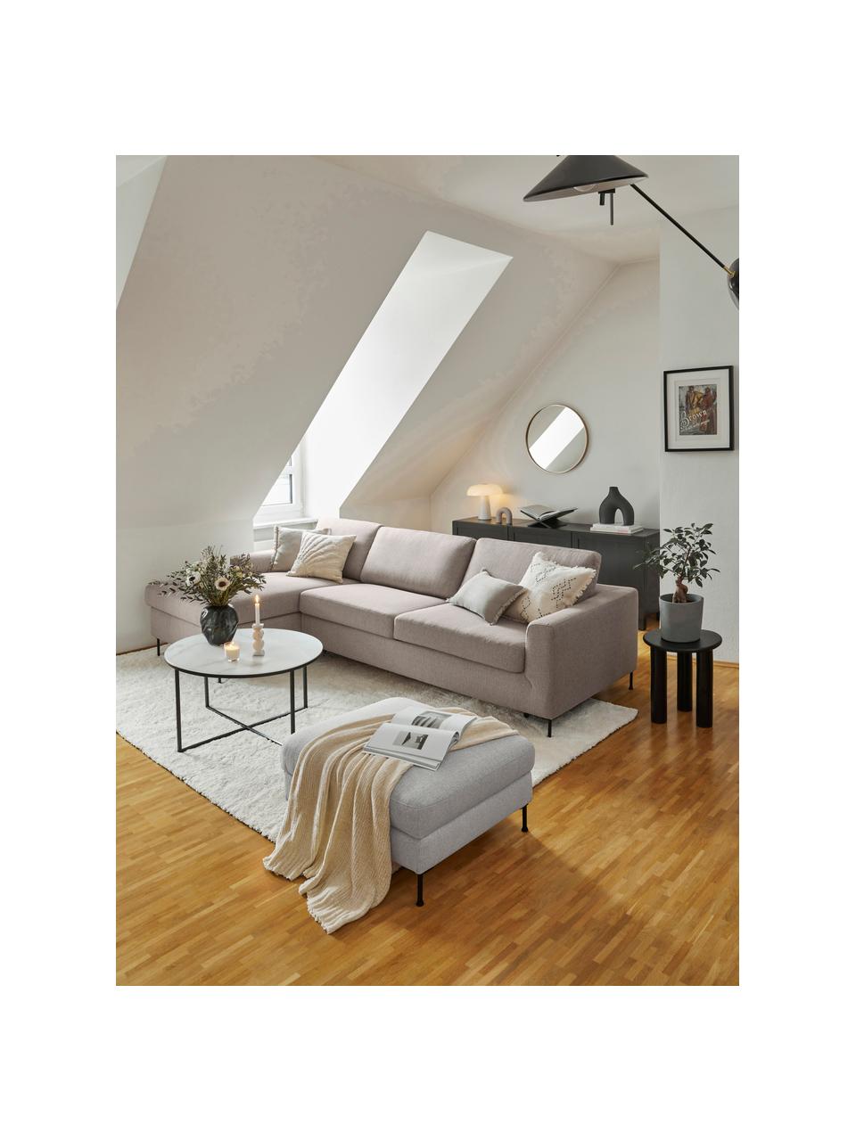 Tabouret de canapé en velours avec rangement Cucita, Tissu gris clair, larg. 75 x haut. 46 cm