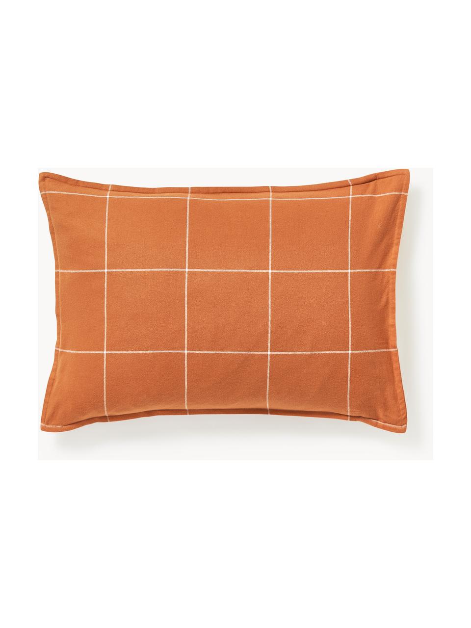 Funda de almohada doble cara de franela a cuadros Noelle, Naranja, blanco, An 45 x L 110 cm
