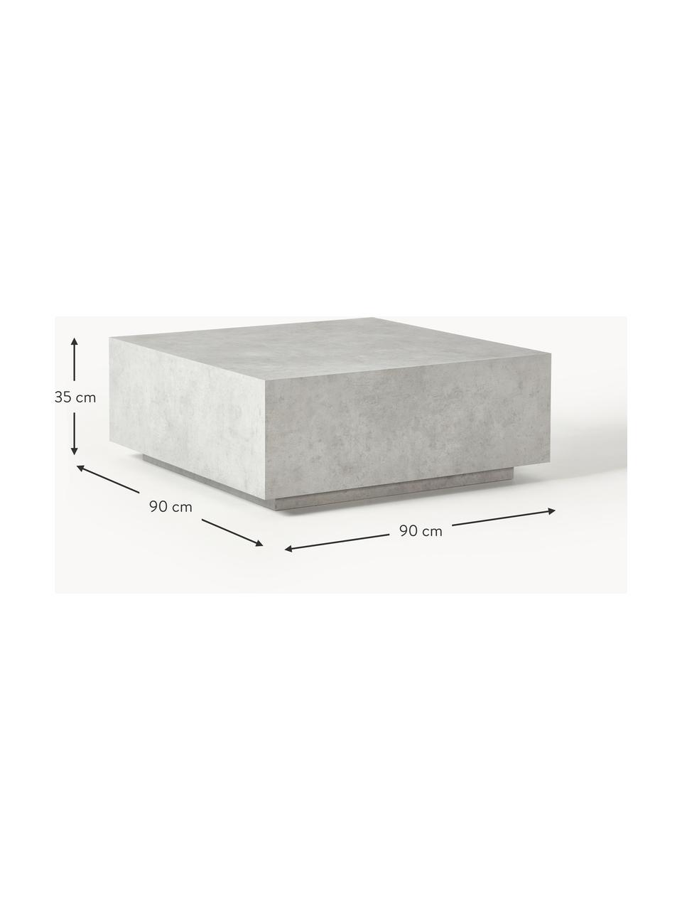 Konferenční stolek v betonovém vzhledu Lesley, Dřevovláknitá deska střední hustoty (MDF) pokrytá melaminovou fólií, mangové dřevo, Šedý betonový vzhled, matný, Š 90 cm, H 90 cm