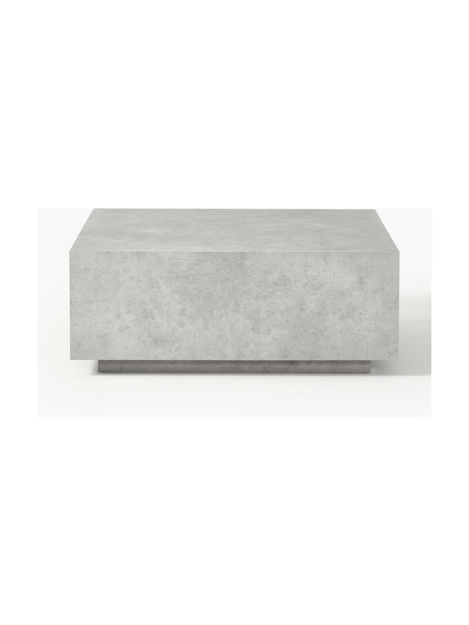 Konferenční stolek v betonovém vzhledu Lesley, Dřevovláknitá deska střední hustoty (MDF) pokrytá melaminovou fólií, mangové dřevo, Šedý betonový vzhled, matný, Š 90 cm, H 90 cm