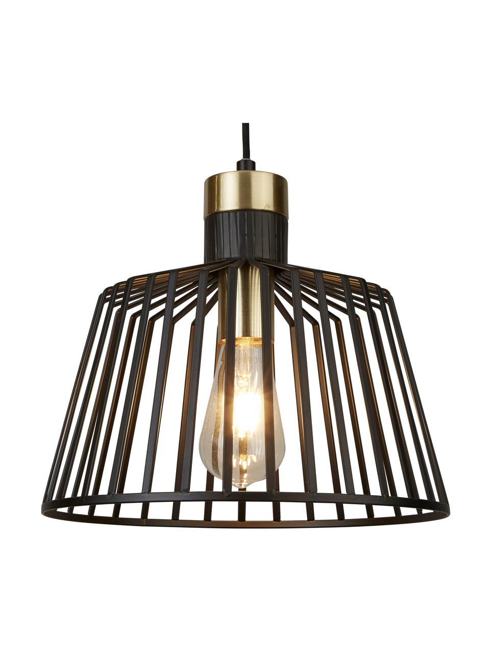 Hanglamp Bird Cage in zwart-goudkleur, Lampenkap: gecoat metaal, Decoratie: gecoat metaal, Baldakijn: gecoat metaal, Zwart, goudkleurig, Ø 30  x H 27 cm