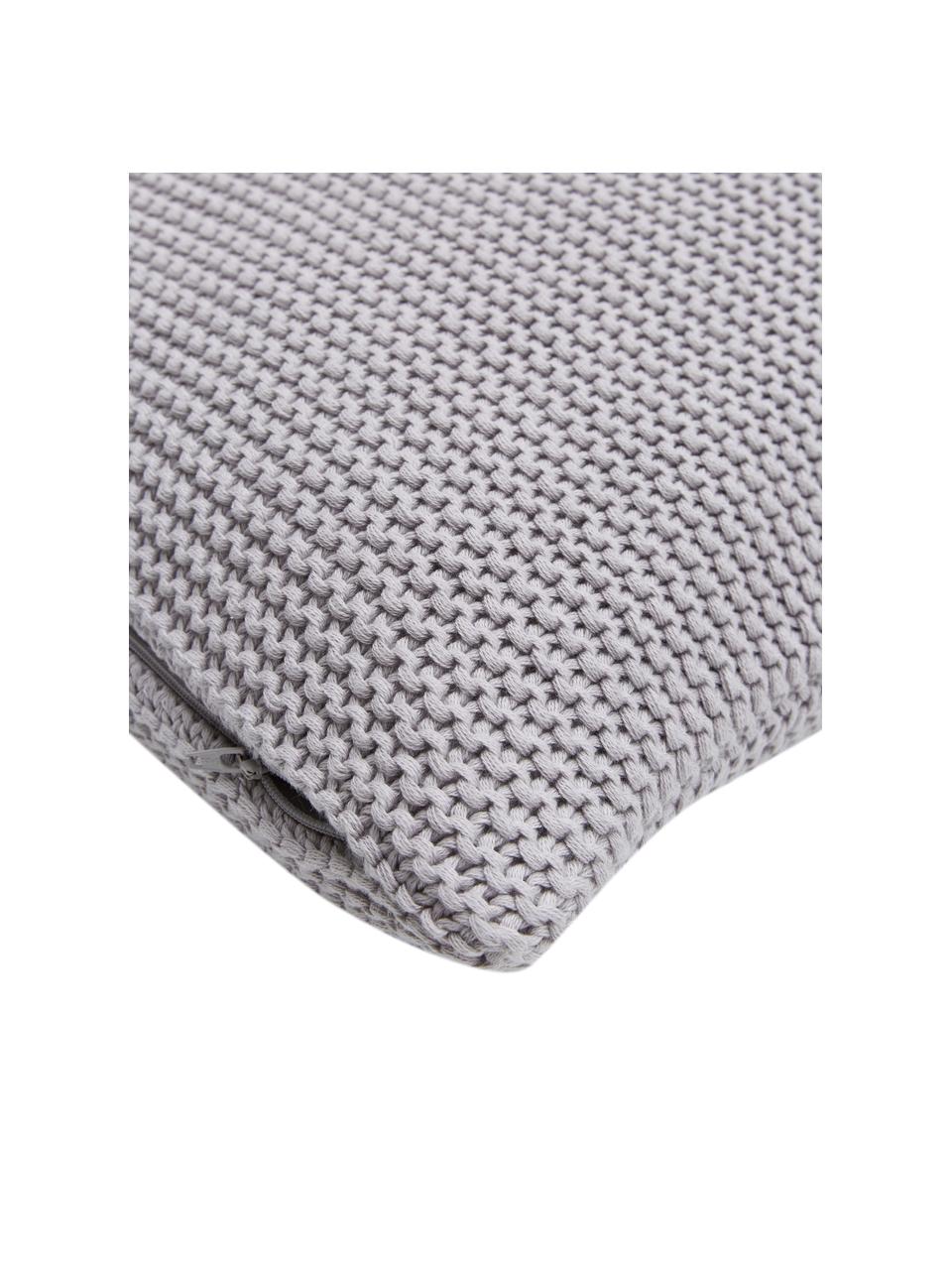 Housse de coussin tricot gris clair Adalyn, 100 % coton bio, certifié GOTS, Gris, larg. 30 x long. 50 cm