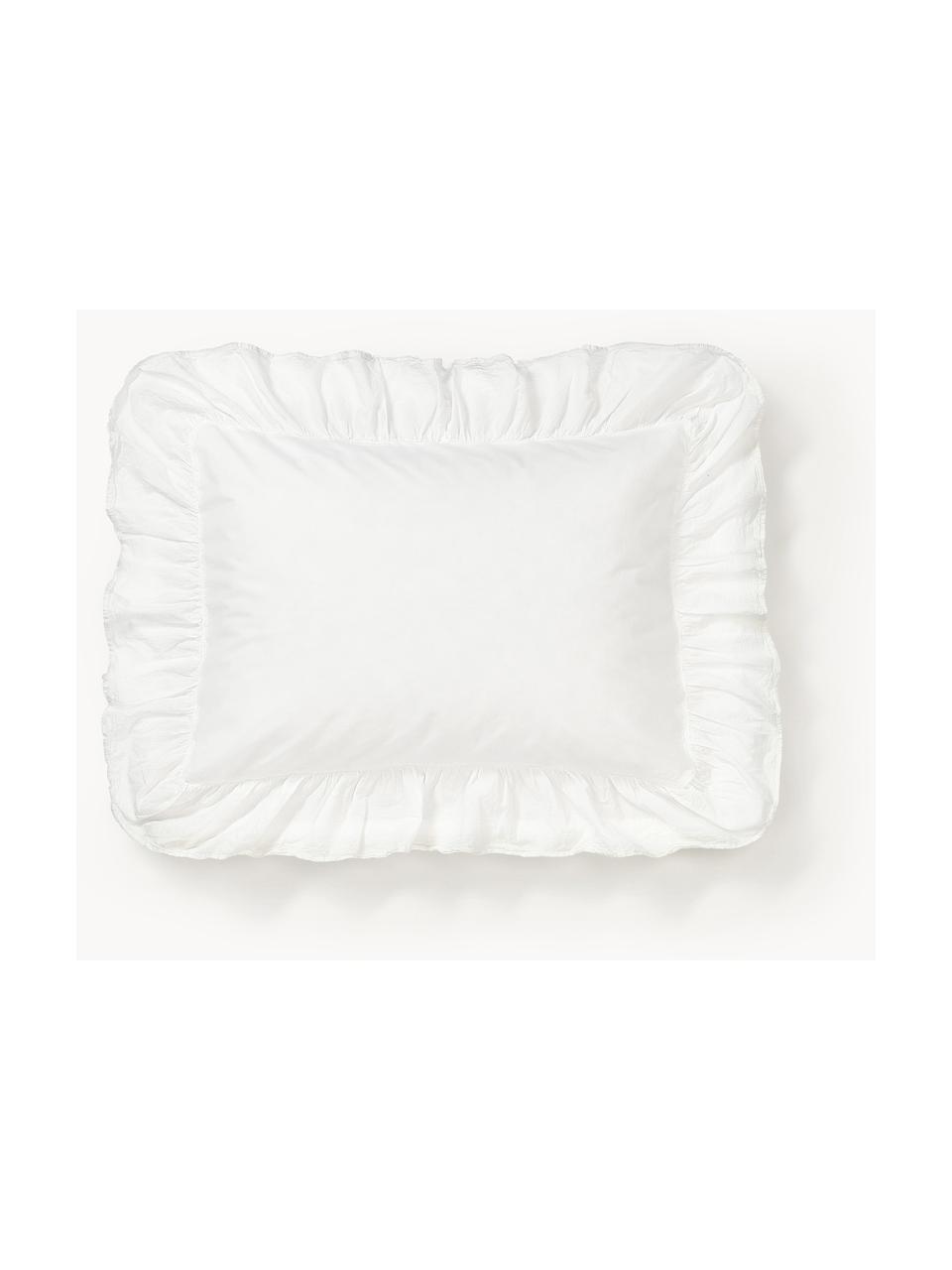 Funda de almohada de algodón con volantes Louane, Blanco, An 45 x L 110 cm