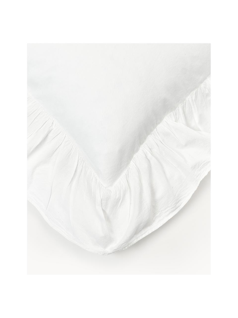 Taie d'oreiller en percale de coton délavé avec volants Louane, Blanc, larg. 50 x long. 70 cm
