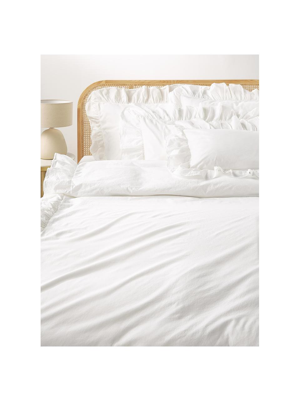 Funda de almohada de algodón con volantes Louane, Blanco, An 45 x L 110 cm