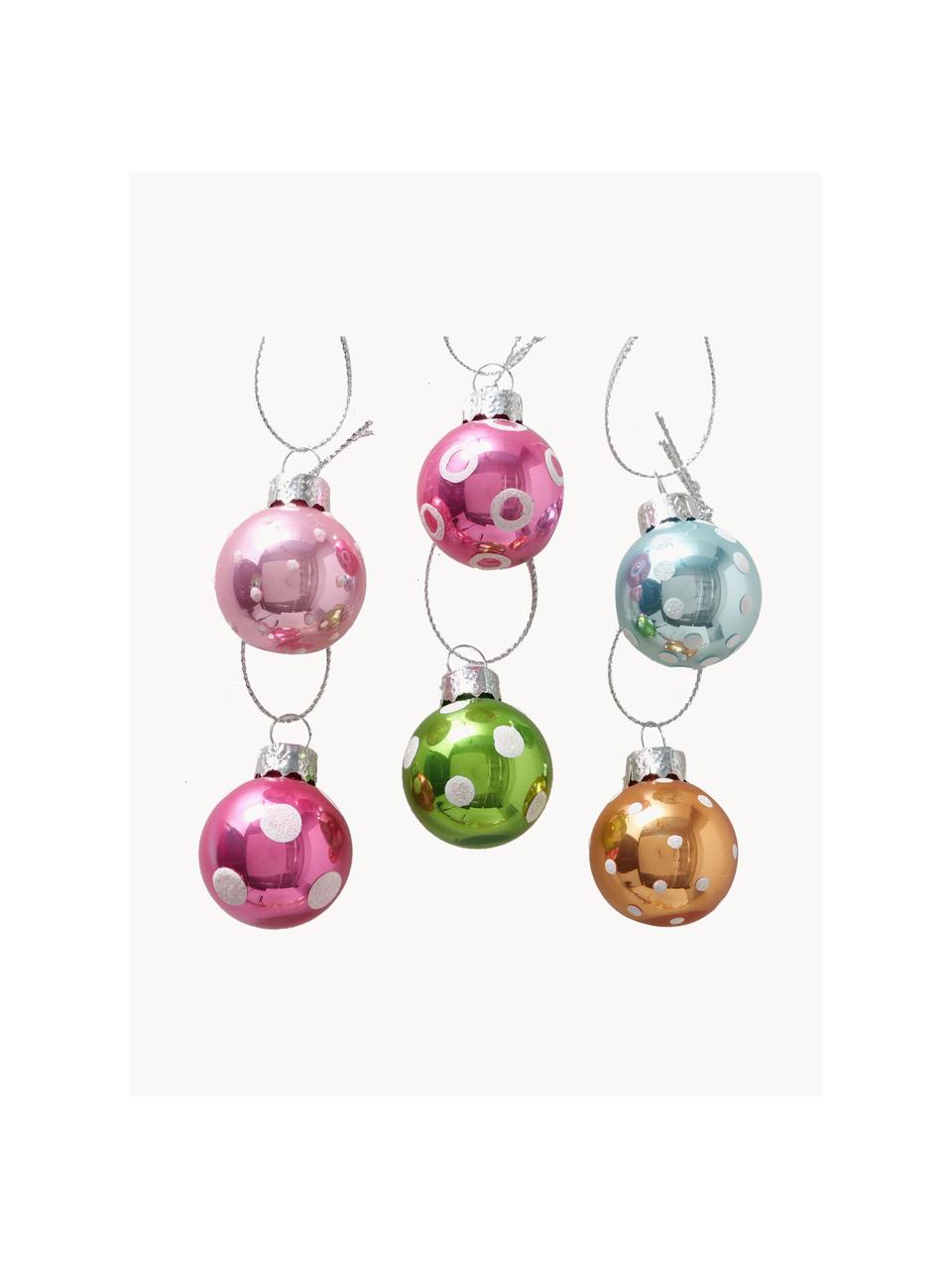 Boules de Noël Pattern, 12 élém., Verre, laqué, Vert, bleu, rose vif, Ø 3 x haut. 3 cm