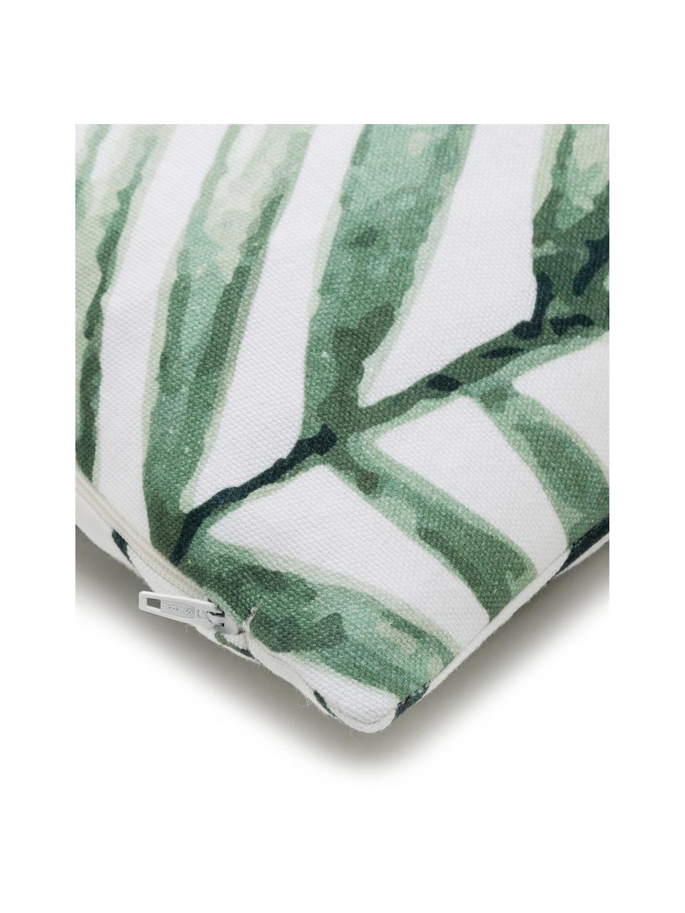 Copricuscino in cotone con motivo a foglie Coast, 100% cotone, Bianco, tonalità verdi, Larg. 40 x Lung. 40 cm