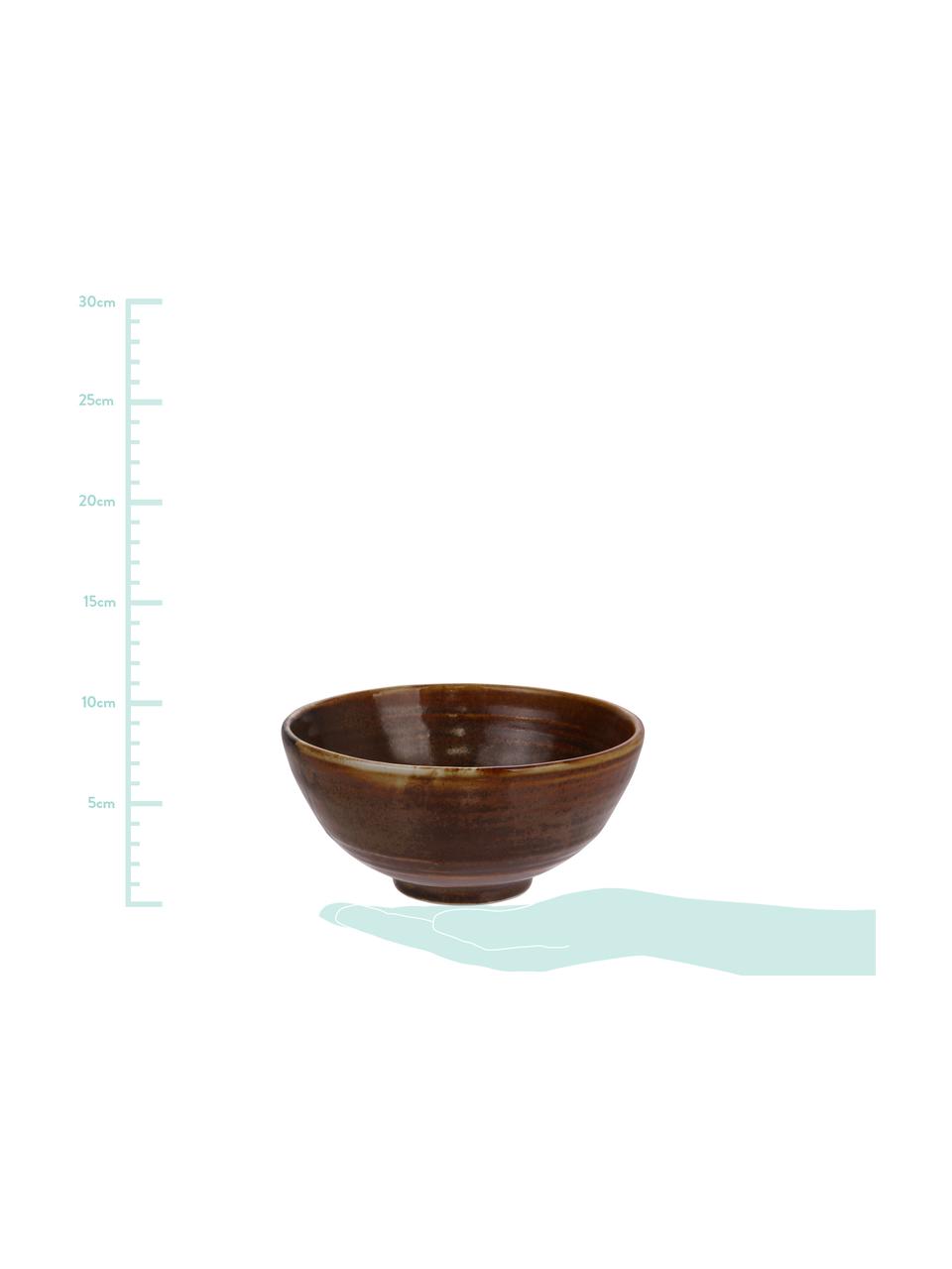 Handgemachte Schalen Yunomi im japanischem Style, 4 Stück, Porzellan, Braun, Ø 18 x H 7 cm