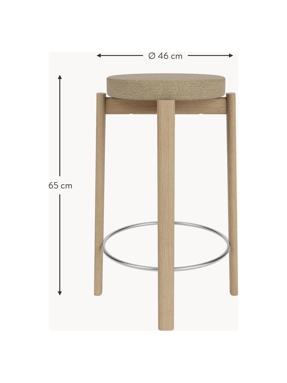 Tabouret en bouclette et chêne Passage, Bouclette beige, bois de chêne, argenté, Ø 46 x haut. 65 cm