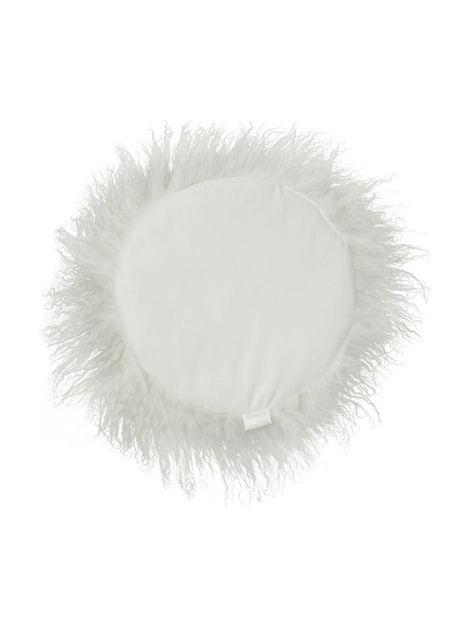 Cuscino sedia rotondo in pelle di agnello a pelo lungo riccio Ella, Retro: 100% poliestere, Bianco naturale, Ø 37 cm