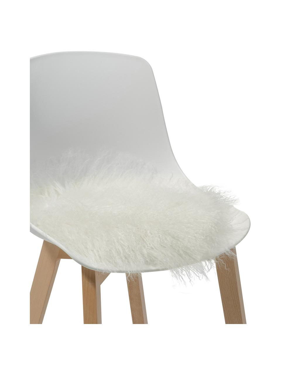 Okrúhly vankúš na stoličku z jahňacej kože s dlhým vlasom Ella, Prírodná biela, Ø 37 cm