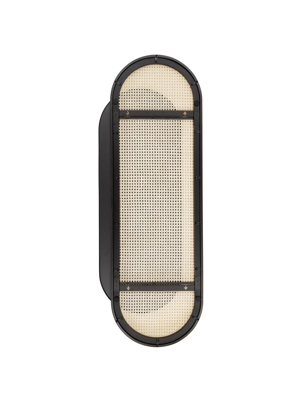 Specchio ovale da parete con intreccio viennese Esma, Cornice: metallo, rattan, Retro: pannello di fibra a media, Superficie dello specchio: lastra di vetro, Nero, beige, Larg. 51 x Alt. 143 cm