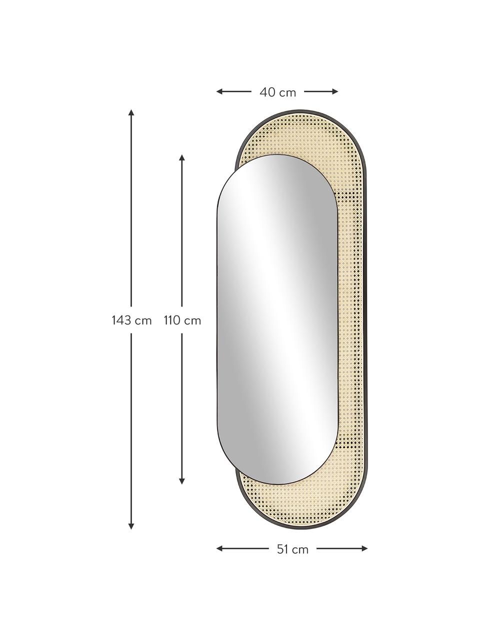 Espejo de pared ovalado con tejido vienés Esma, Parte trasera: tablero de fibras de dens, Espejo: cristal, Negro, beige, An 51 x Al 143 cm