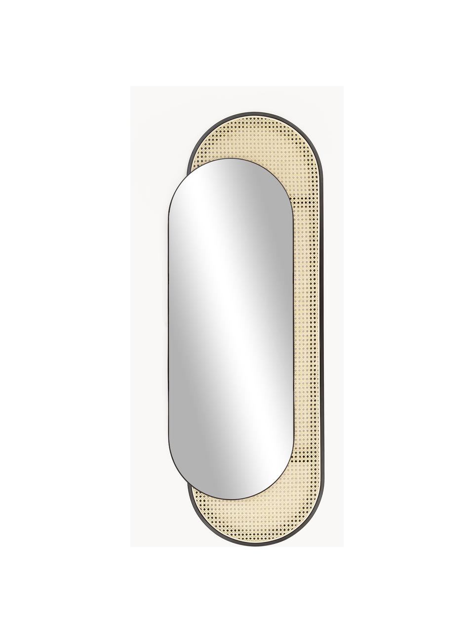 Miroir mural oval tissage viennois Esma, Noir, beige, larg. 51 x haut. 143 cm