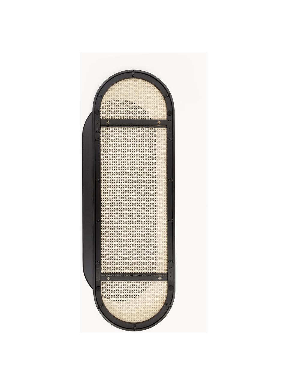 Specchio ovale da parete con intreccio viennese Esma, Cornice: metallo, rattan, Retro: pannello di fibra a media, Superficie dello specchio: lastra di vetro, Nero, beige, Larg. 51 x Alt. 143 cm