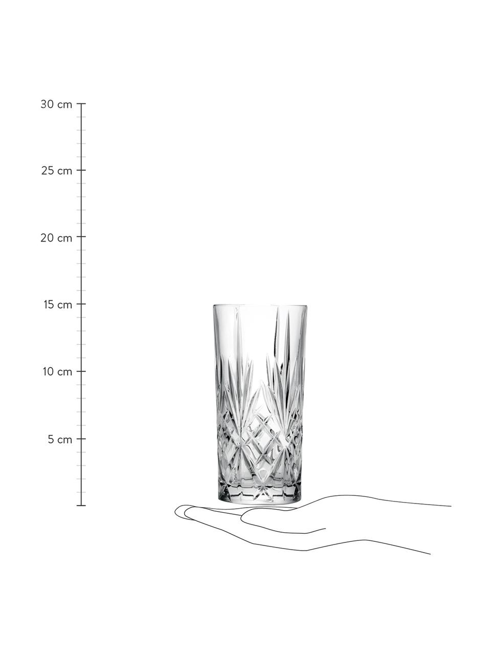 Vasos highball de cristal con relive Bichiera, 4 uds., Cristal, Transparente, Ø 7 x Al 15 cm, 360 ml