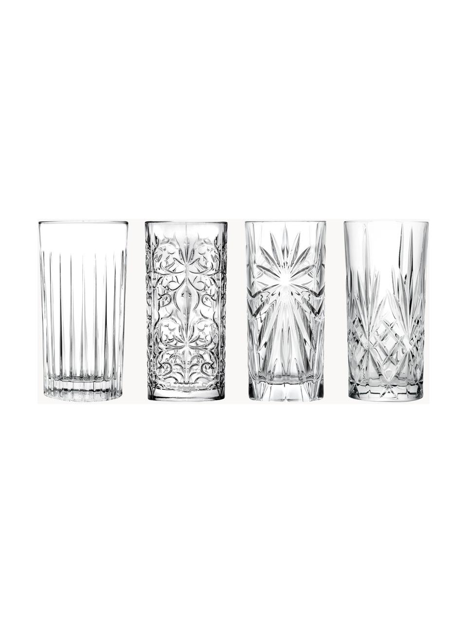 Longdrinkglazen Bichiera met reliëf, 4 stuks, Kristalglas, Transparant, Ø 8 x H 15 cm, 380 ml