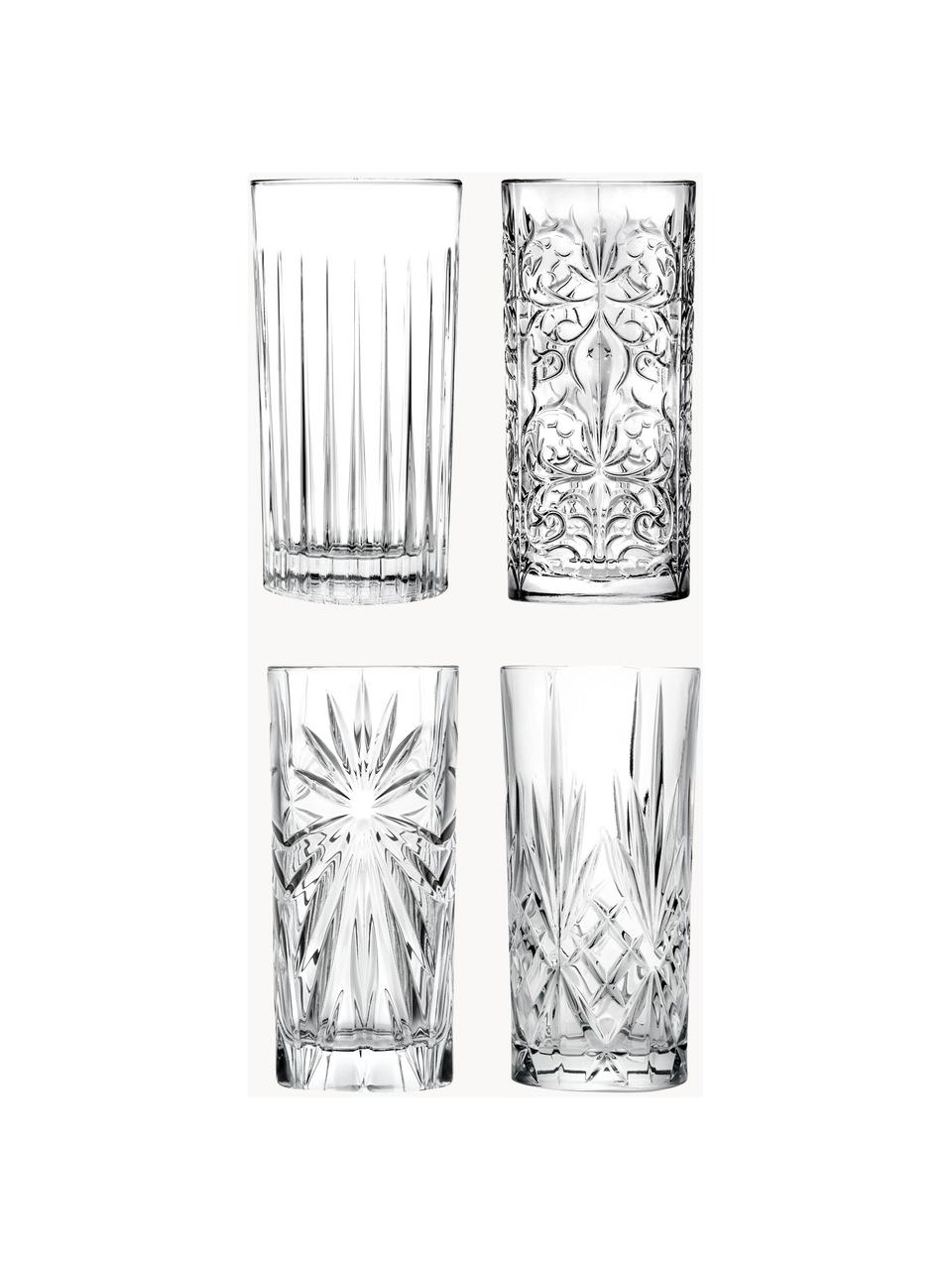 Vasos highball de cristal con relive Bichiera, 4 uds., Cristal, Transparente, Ø 7 x Al 15 cm, 360 ml