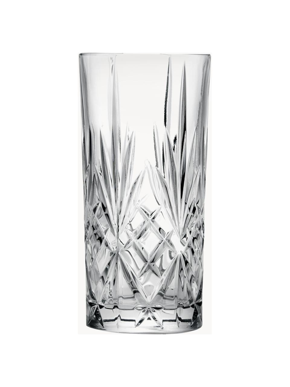 Vasos altos de cristal con relive Bichiera, 4 uds., Cristal 

¡Trae el brillo del cristal a tu mesa de comedor! El cristal es excepcionalmente transparente y pesado, lo que significa que se siente valioso y al mismo tiempo tiene un buen aspecto. Además, los delicados cortes hacen de cada pieza un detalle especial, práctico y bonito., Transparente, Ø 7 x Al 15 cm, 360 ml