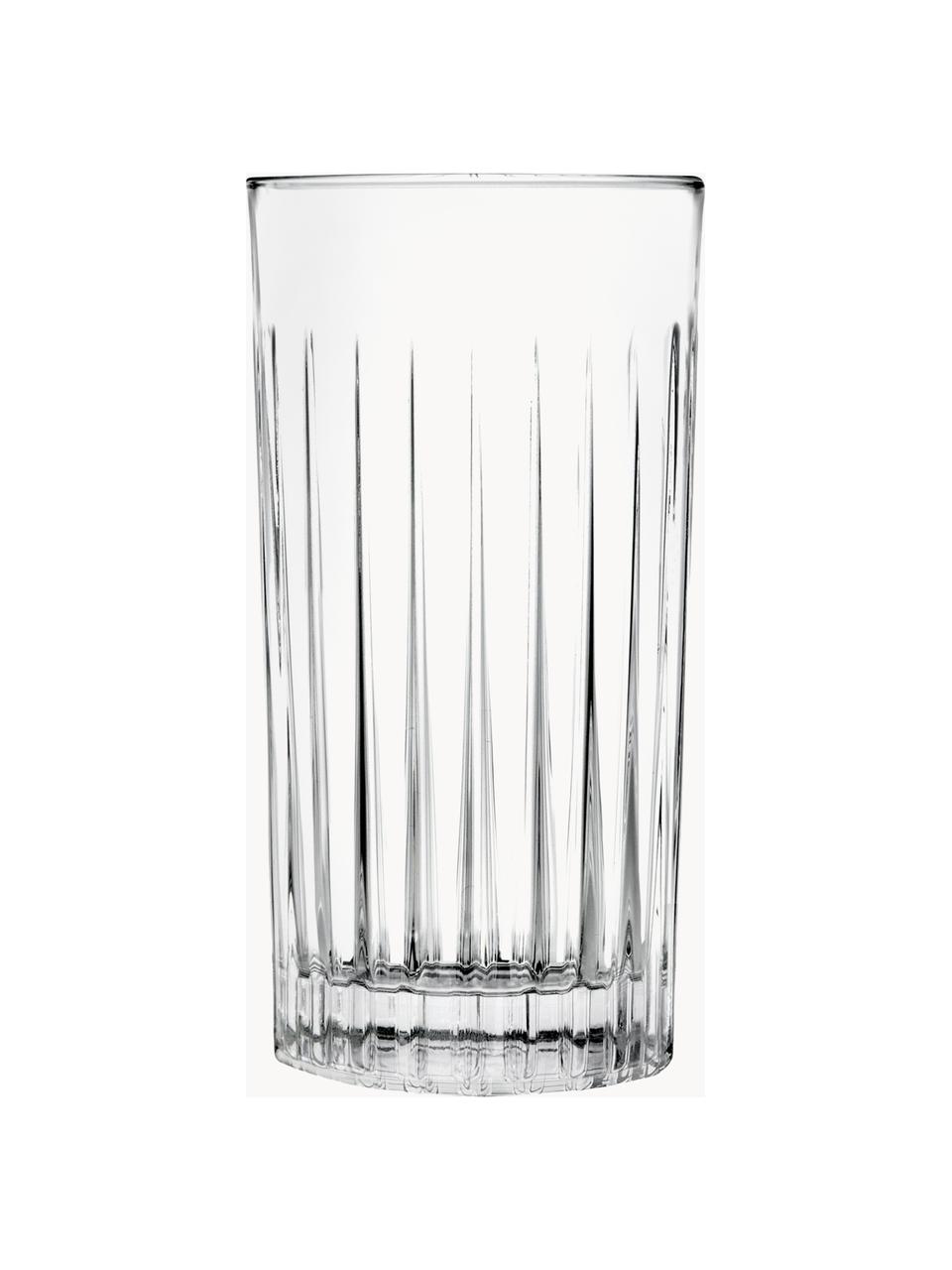 Vasos altos de cristal con relive Bichiera, 4 uds., Cristal 

¡Trae el brillo del cristal a tu mesa de comedor! El cristal es excepcionalmente transparente y pesado, lo que significa que se siente valioso y al mismo tiempo tiene un buen aspecto. Además, los delicados cortes hacen de cada pieza un detalle especial, práctico y bonito., Transparente, Ø 7 x Al 15 cm, 360 ml