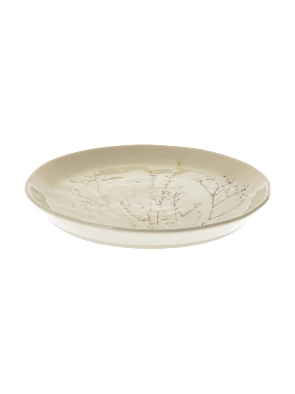 Handgemachte Servierplatte Bea mit Gräser-Motiv, Steingut, Hellbeige, Ø 28 cm
