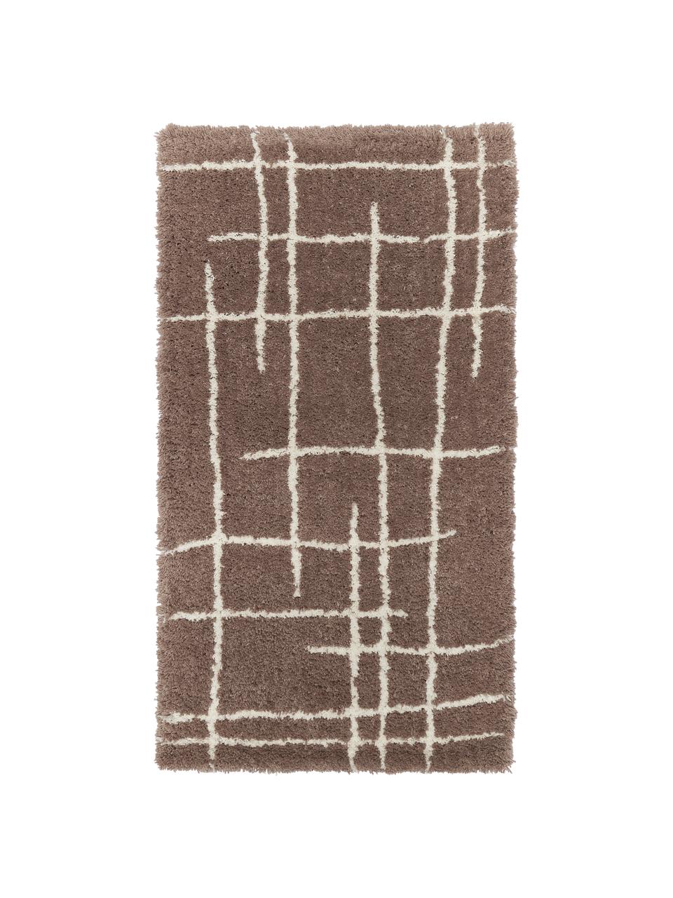 Huňatý koberec s vysokým vlasom Amelie, ručne tuftovaný, Hnedá, krémovobiela, Š 80 x D 150 cm (veľkosť XS)