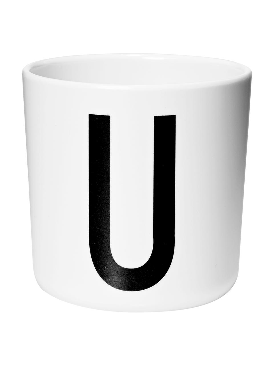 Tazza per bambini Alphabet (varianti dalla A alla Z), Melamina, Bianco, nero, Tazza U