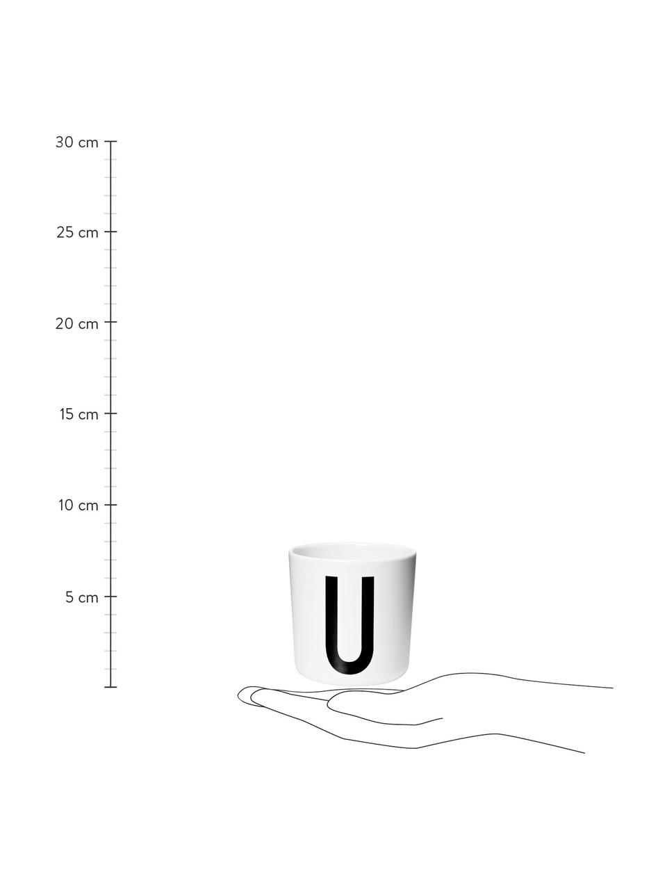 Tazza per bambini Alphabet (varianti dalla A alla Z), Melamina, Bianco, nero, Tazza U