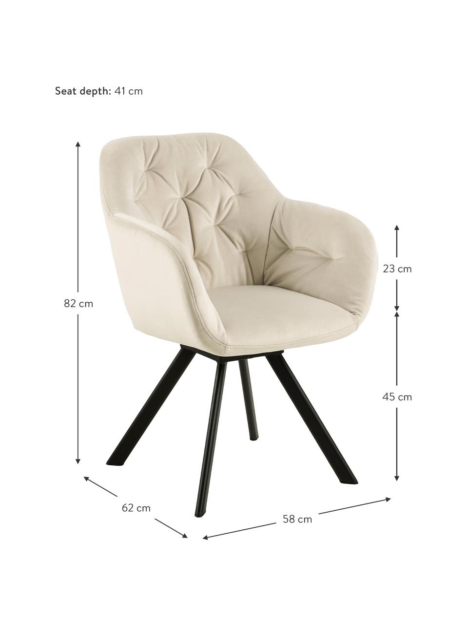 Draaibare fluwelen armstoel Lucie, Bekleding: polyester fluweel, Poten: gepoedercoat metaal, Fluweel beige, B 58 x D 62 cm