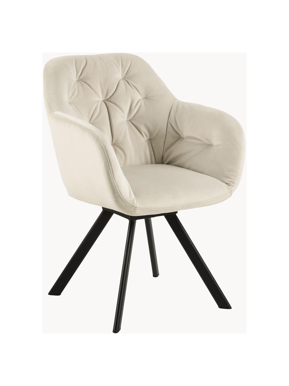 Draaibare fluwelen armstoel Lucie, Bekleding: polyester fluweel, Poten: gepoedercoat metaal, Fluweel beige, B 58 x D 62 cm