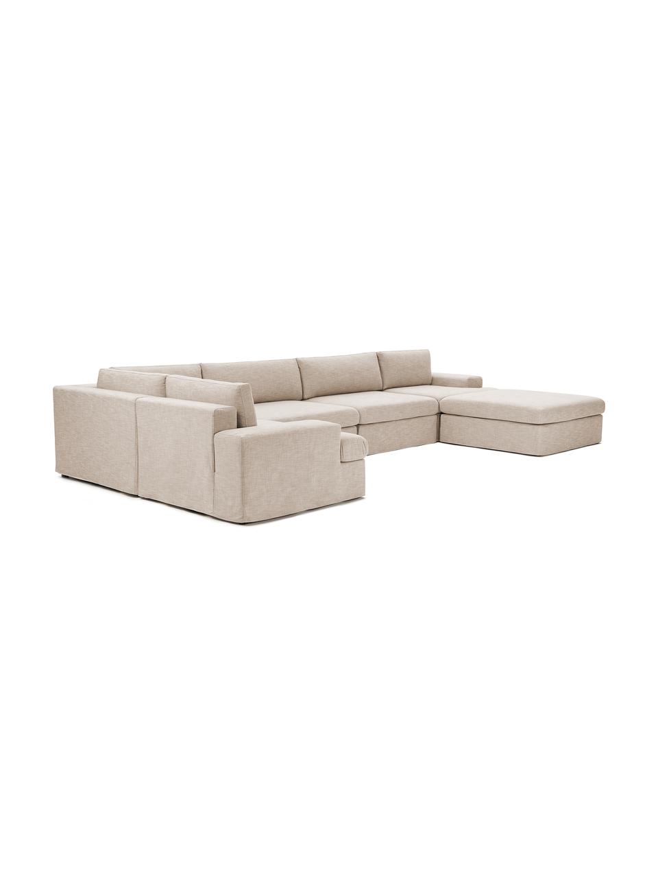 Sofá rinconera modular Russell, desenfundable, Funda: 100% algodón Alta resiste, Tapizado: relleno de espuma, Estructura: madera contrachapada de p, Patas: plástico, Tejido beige, An 412 x F 206 cm