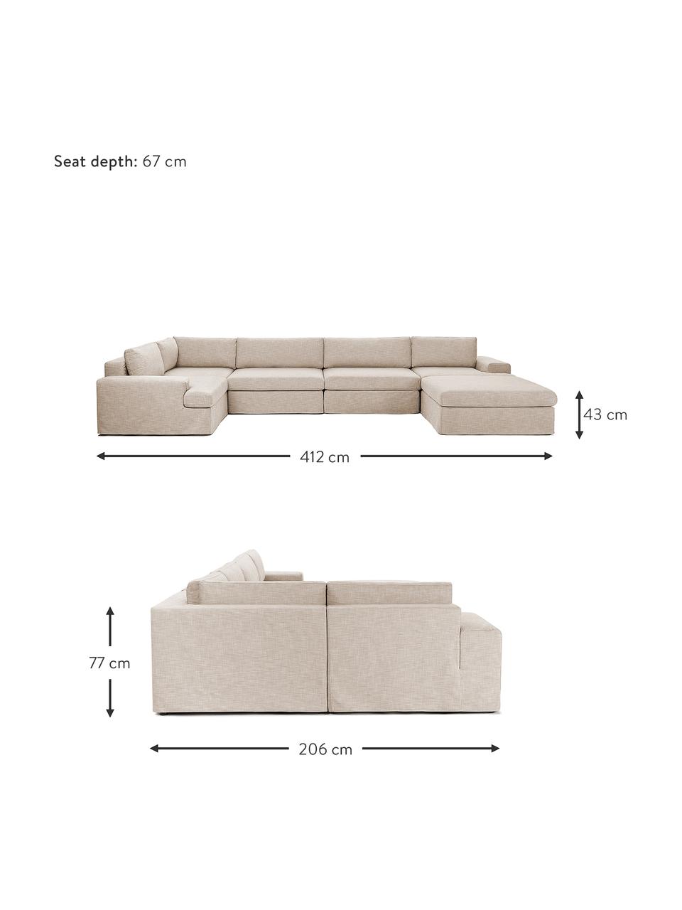 Modulare Wohnlandschaft Russell mit abnehmbaren Bezügen, Bezug: 100% Baumwolle Der strapa, Gestell: Massives Kiefernholz FSC-, Füße: Kunststoff, Webstoff Beige, B 412 x T 206 cm