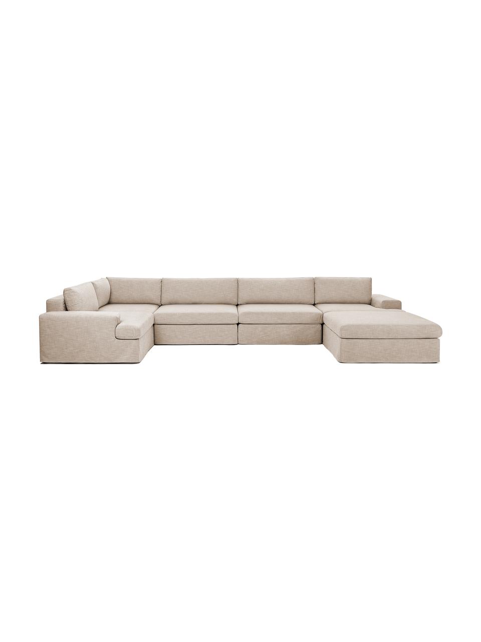 Divano componibile Russell, Rivestimento: 100% cotone Con 50.000 ci, Struttura: legno di pino massiccio c, Piedini: plastica, Tessuto taupe, Larg. 412 x Alt. 77 cm