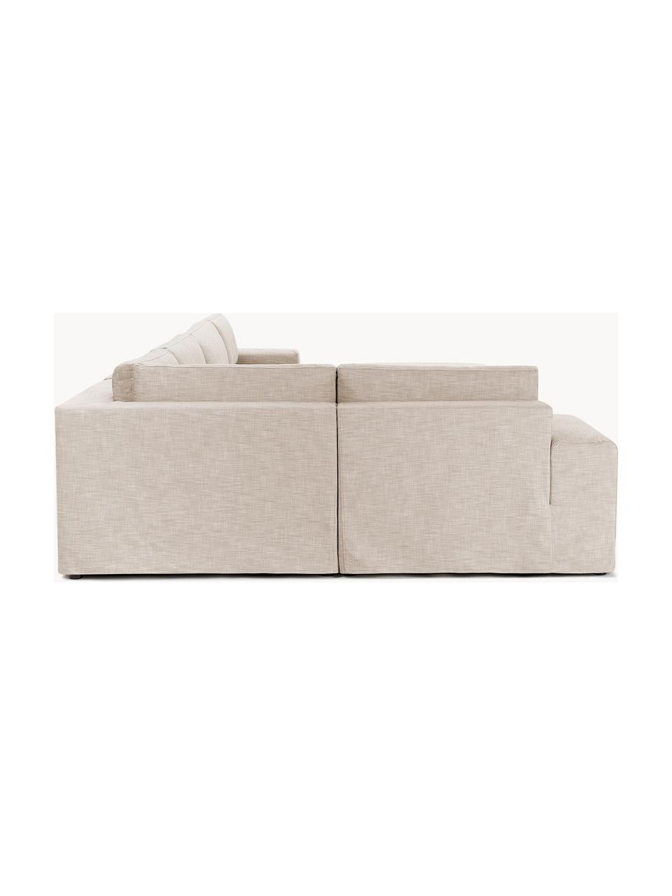 Sofa modułowa Russell, Tapicerka: 100% bawełna Dzięki tkani, Stelaż: lite drewno sosnowe, skle, Nogi: tworzywo sztuczne Ten pro, Beżowa tkanina, S 412 x W 77 cm